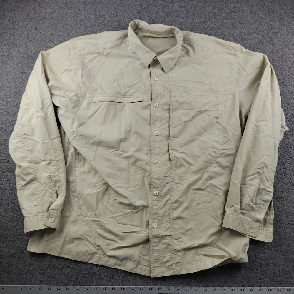 Mountain Hardwear Shirt Mens XL Canyon Long Sleeve Tan Vented Hiking Trail Good